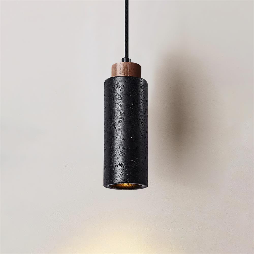 Candeeiro suspenso Nerova, travertino e madeira, minimalista