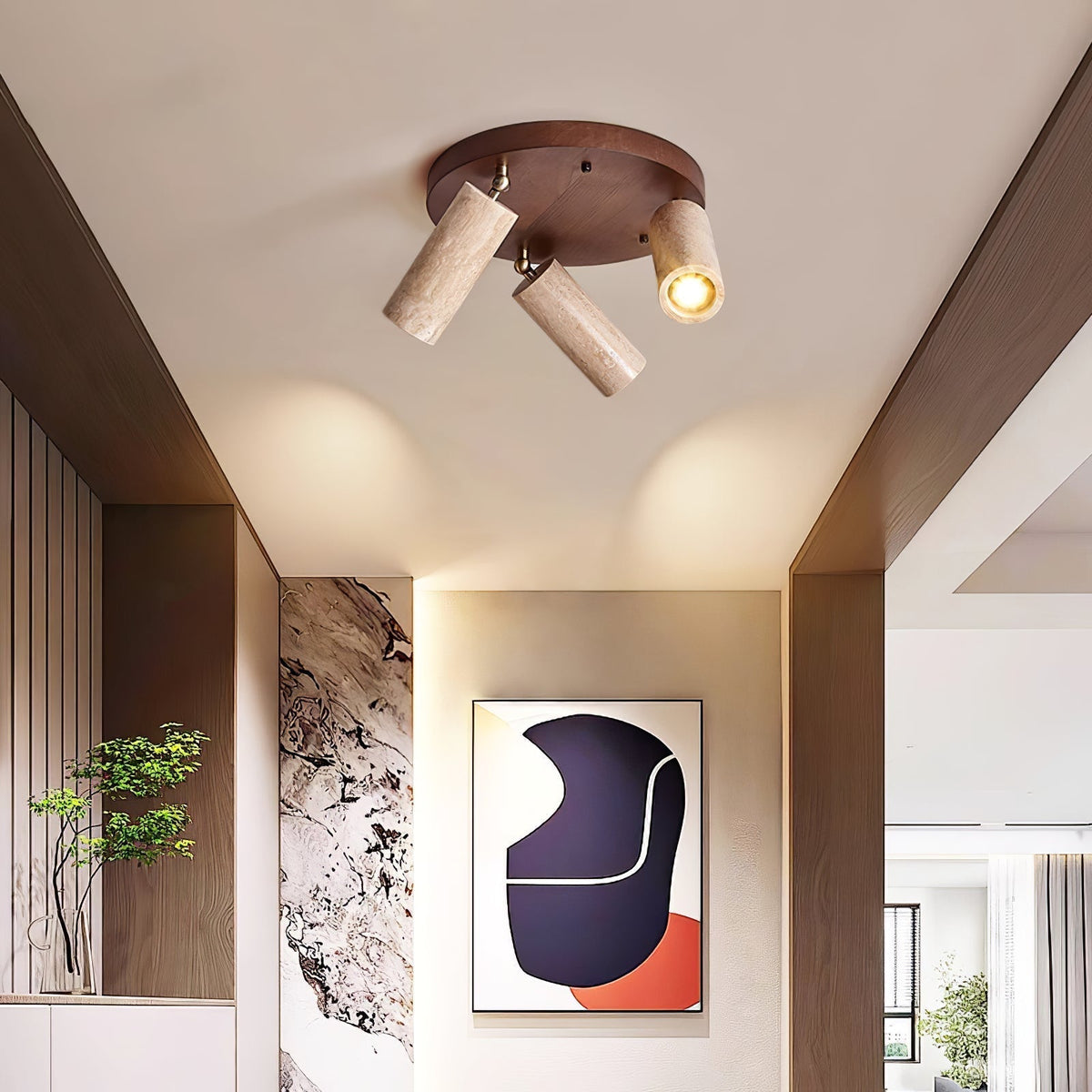 Zevenion-loftlampe i travertin med flere arme