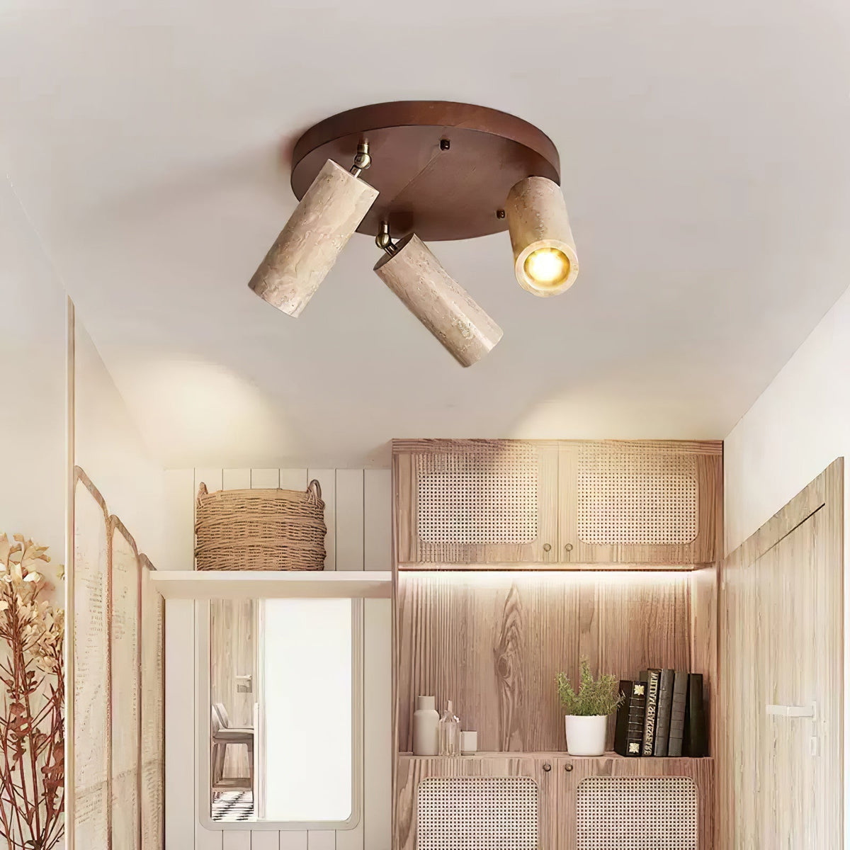Zevenion-loftlampe i travertin med flere arme