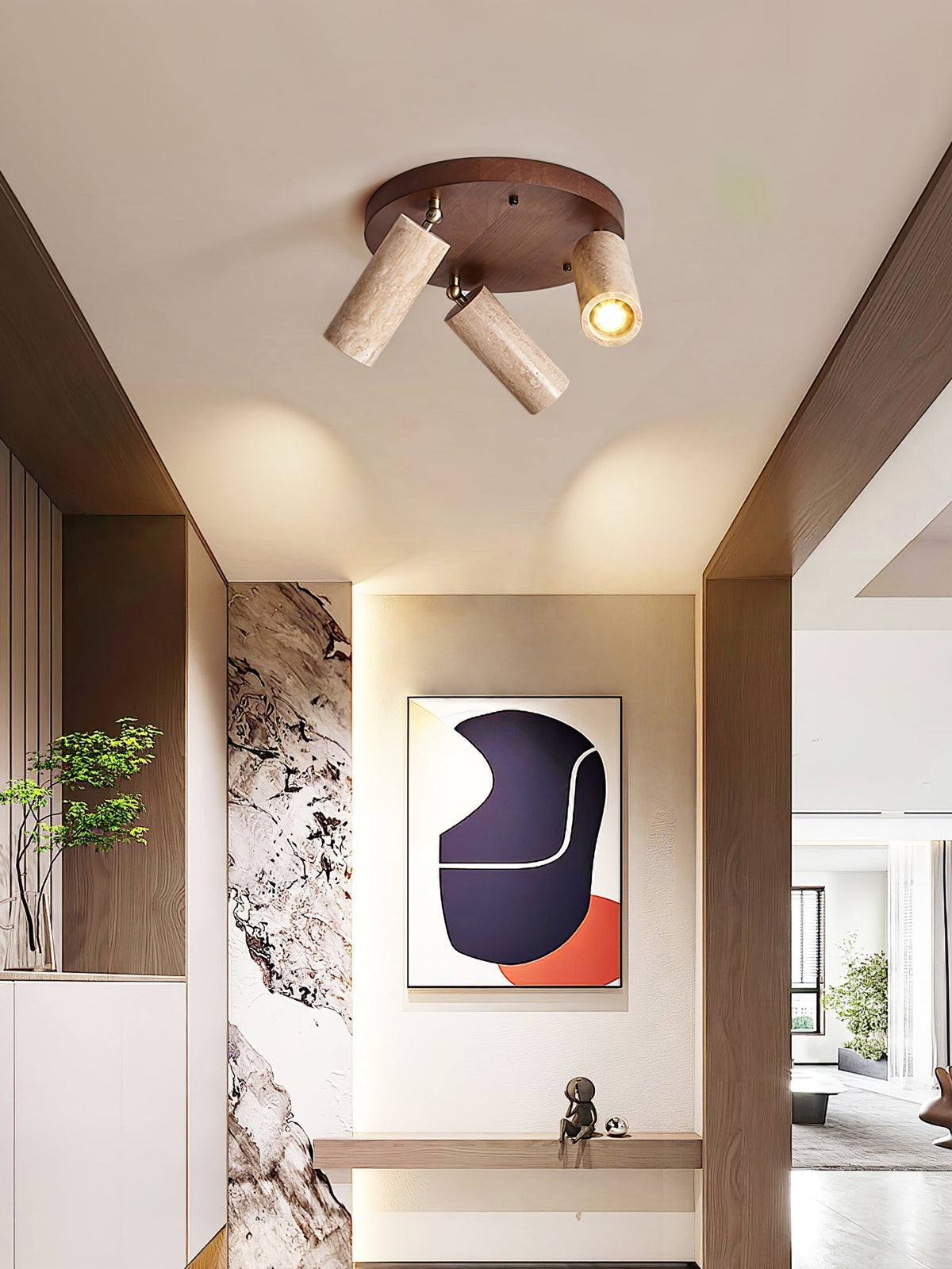 Zevenion-loftlampe i travertin med flere arme
