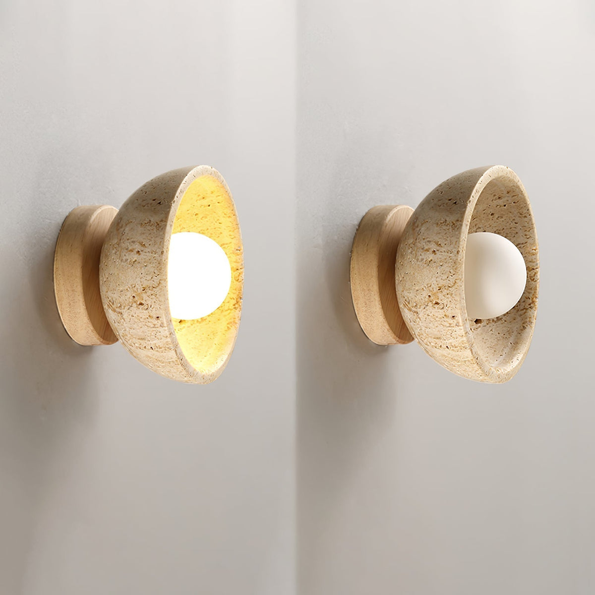 Candeeiro de parede Nalen em travertino com meia cúpula