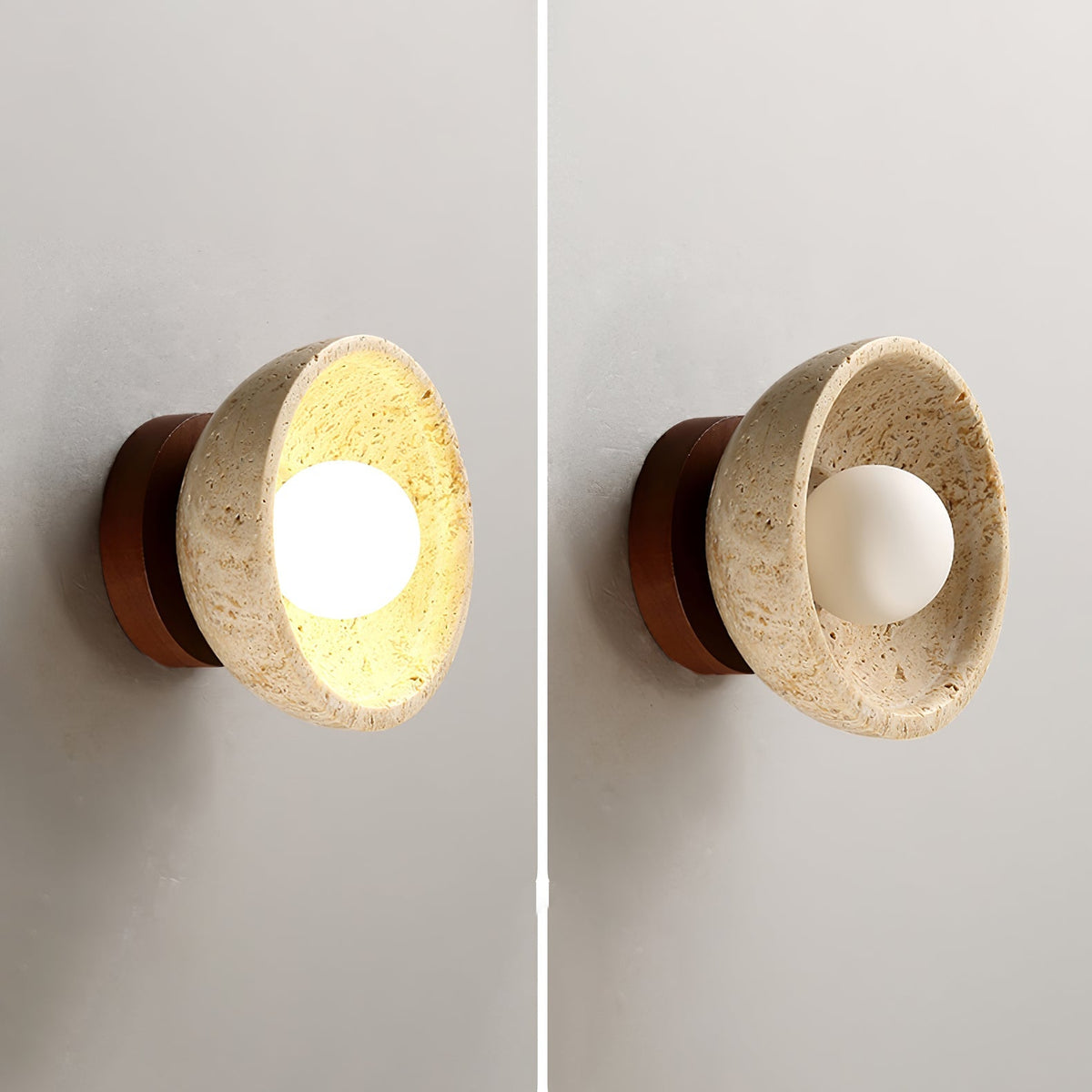 Candeeiro de parede Nalen em travertino com meia cúpula