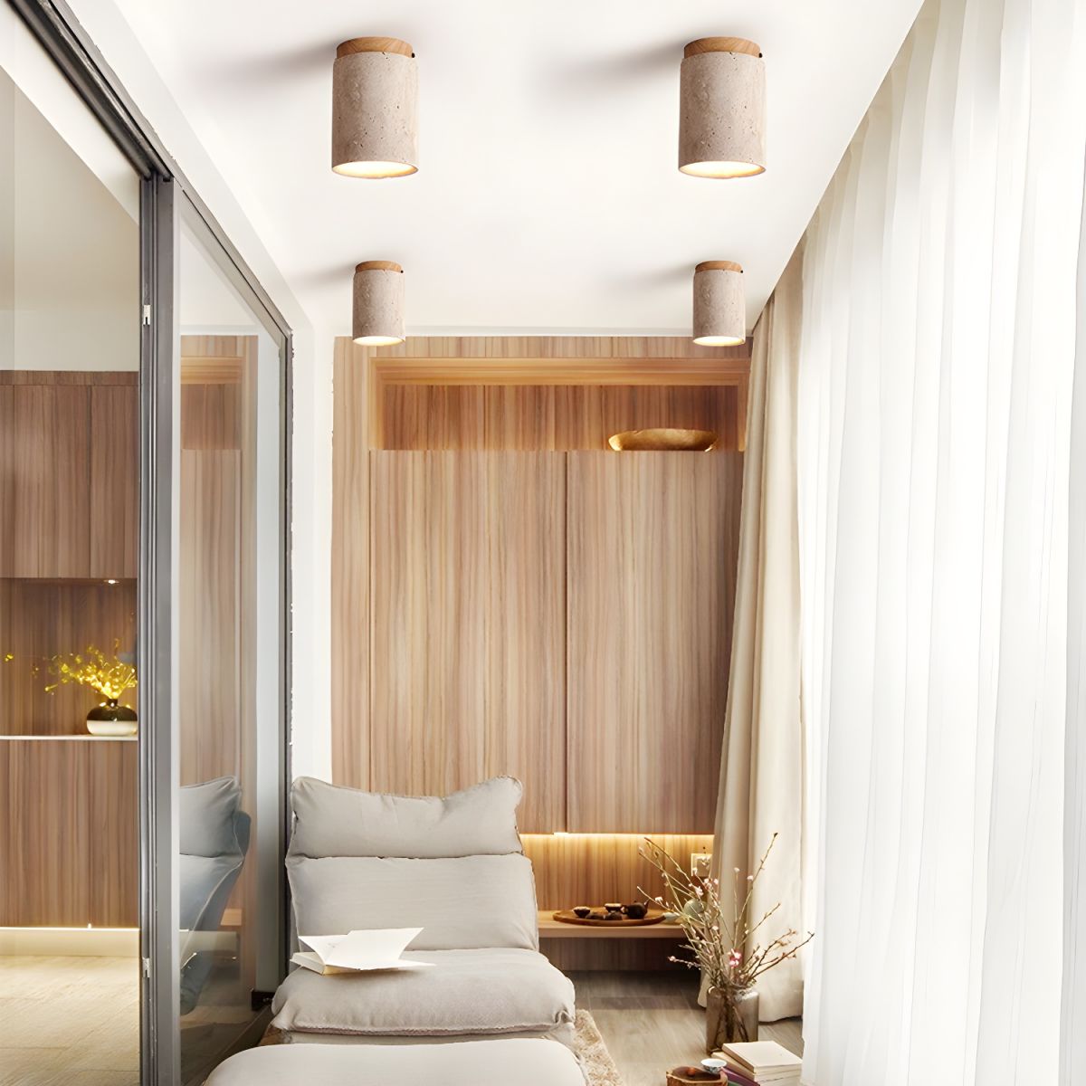 Valelelle loftslampe i travertin med cylindrisk kappe