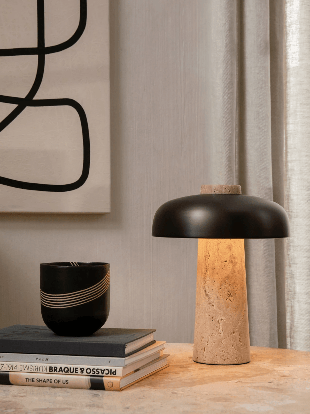 Tavivira svampeformet travertinbordlampe