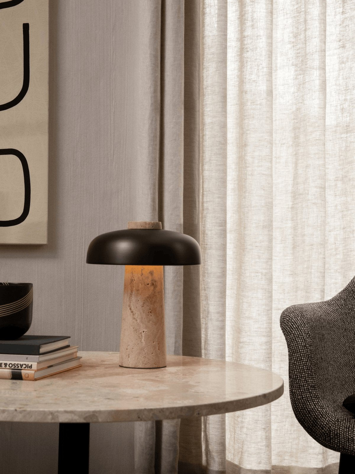 Tavivira svampeformet travertinbordlampe