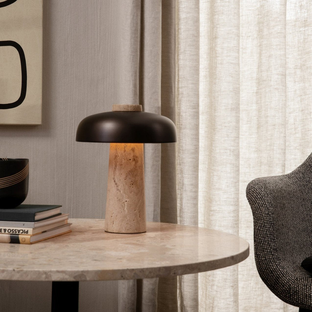 Tavivira svampeformet travertinbordlampe