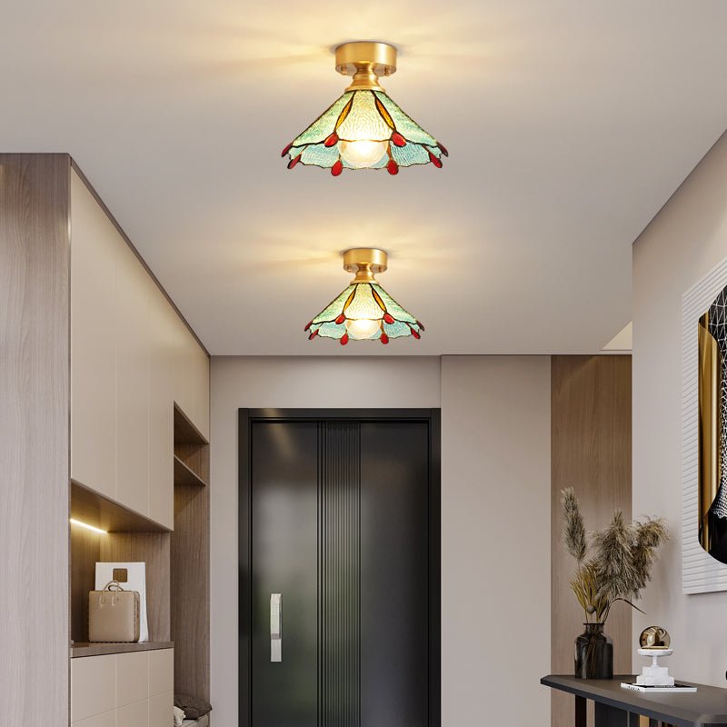 Revely vintage-loftslampe med blomster i farvet glas