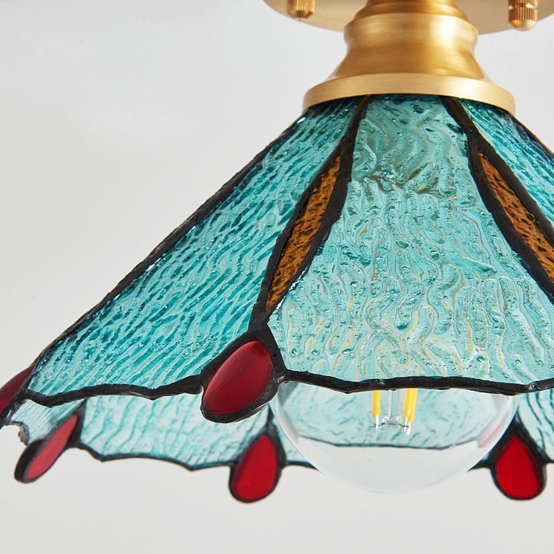 Revely vintage-loftslampe med blomster i farvet glas