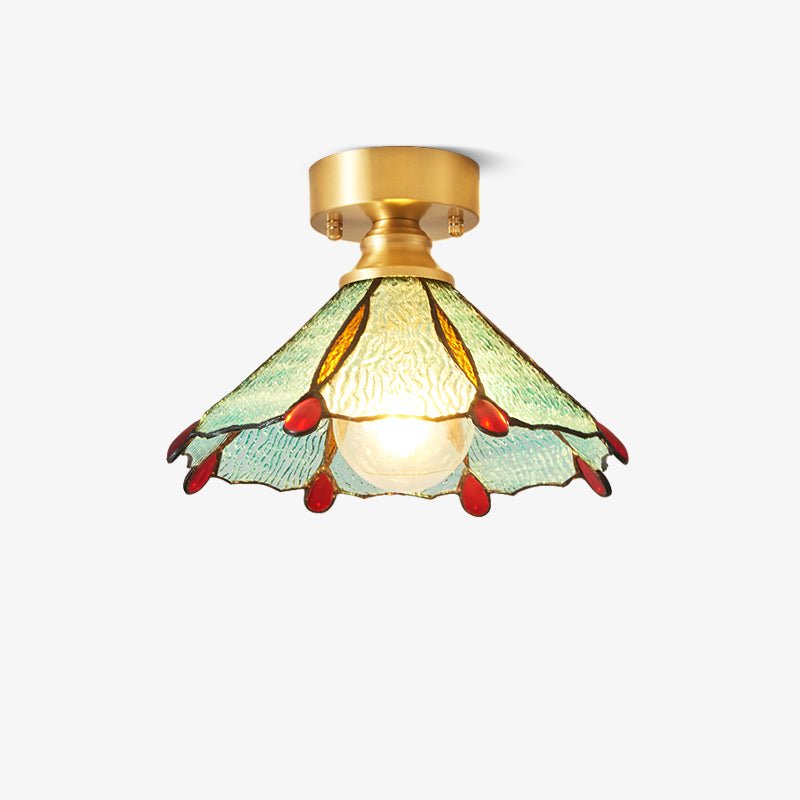 Revely vintage-loftslampe med blomster i farvet glas