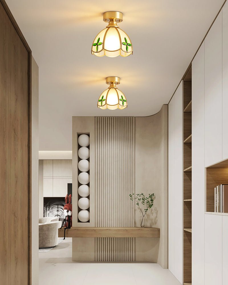 Revely vintage-loftslampe med blomster i farvet glas