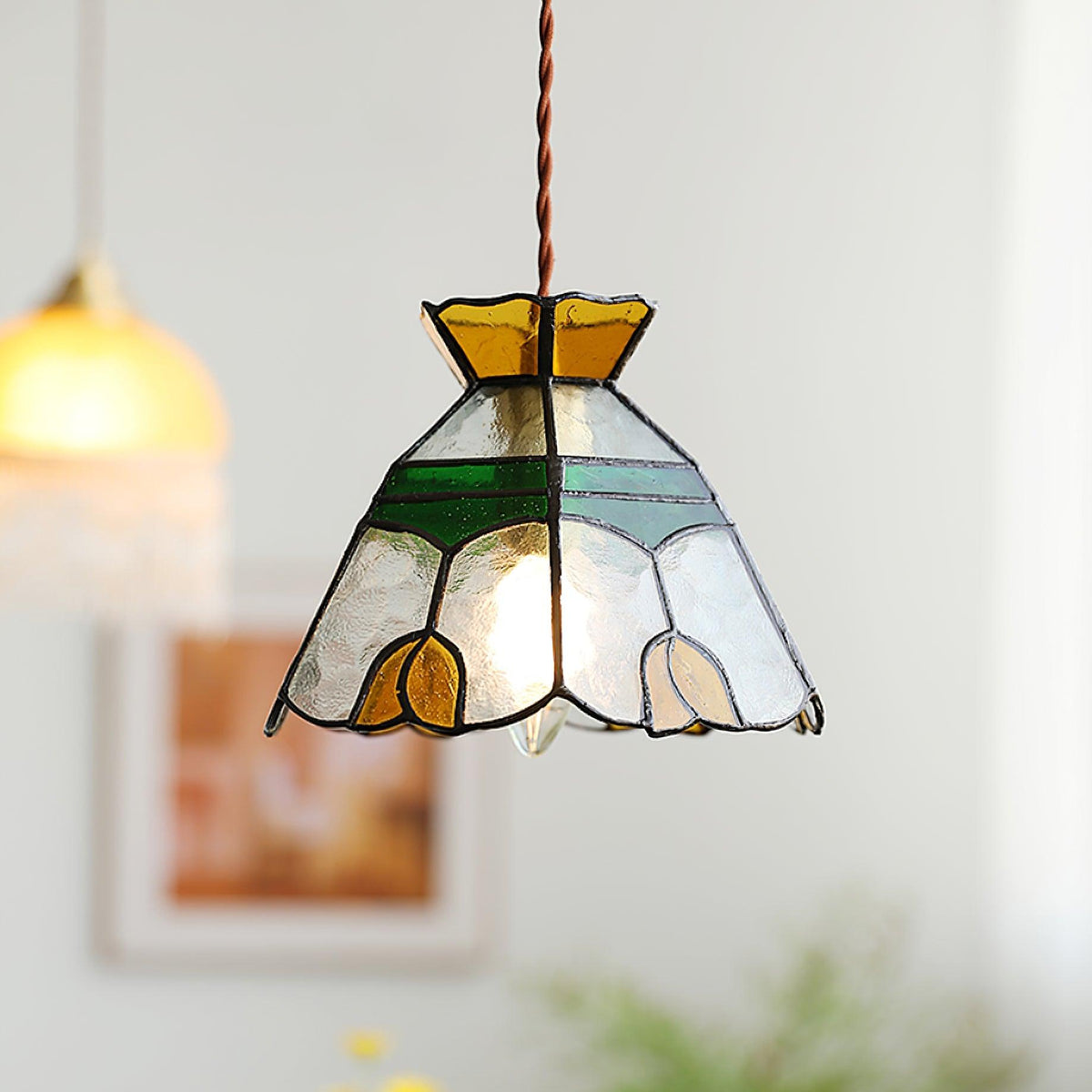 Coriva Pendant Light Stained Glass Mid-century
