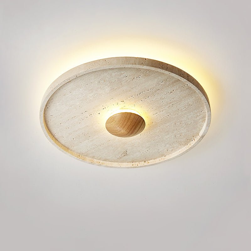 Gino Halo-loftlampe og væglampe i gul travertin