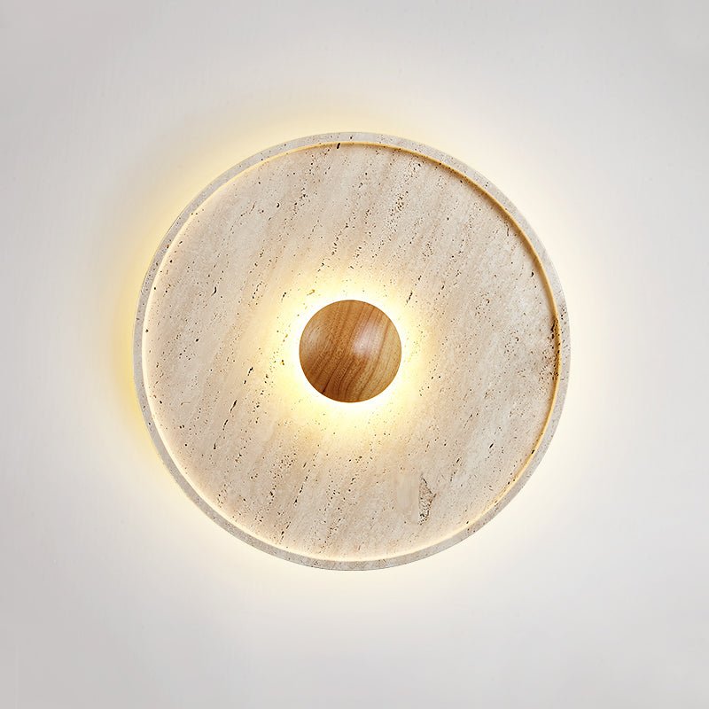 Gino Halo-loftlampe og væglampe i gul travertin