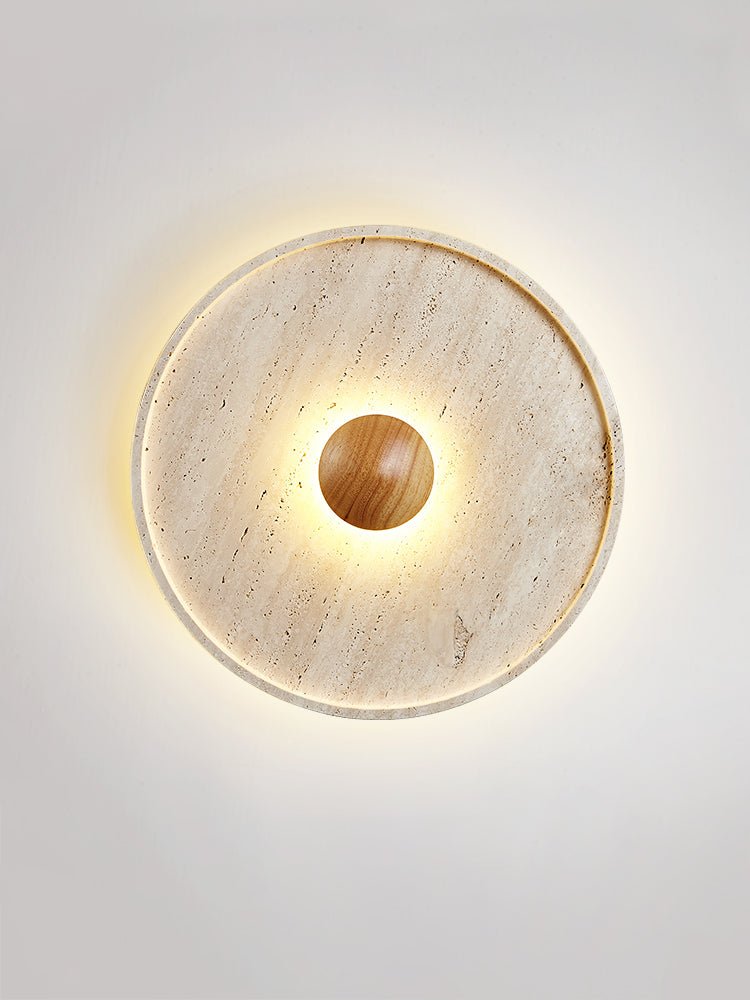 Gino Halo-loftlampe og væglampe i gul travertin