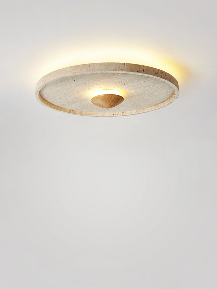 Gino Halo-loftlampe og væglampe i gul travertin