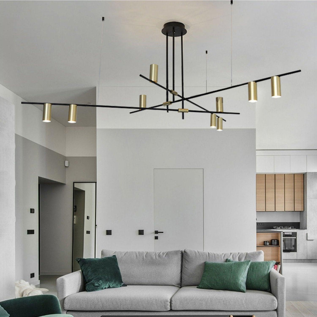 Candeeiro de teto Solenelle, cilindros lineares em latão, estilo tribal