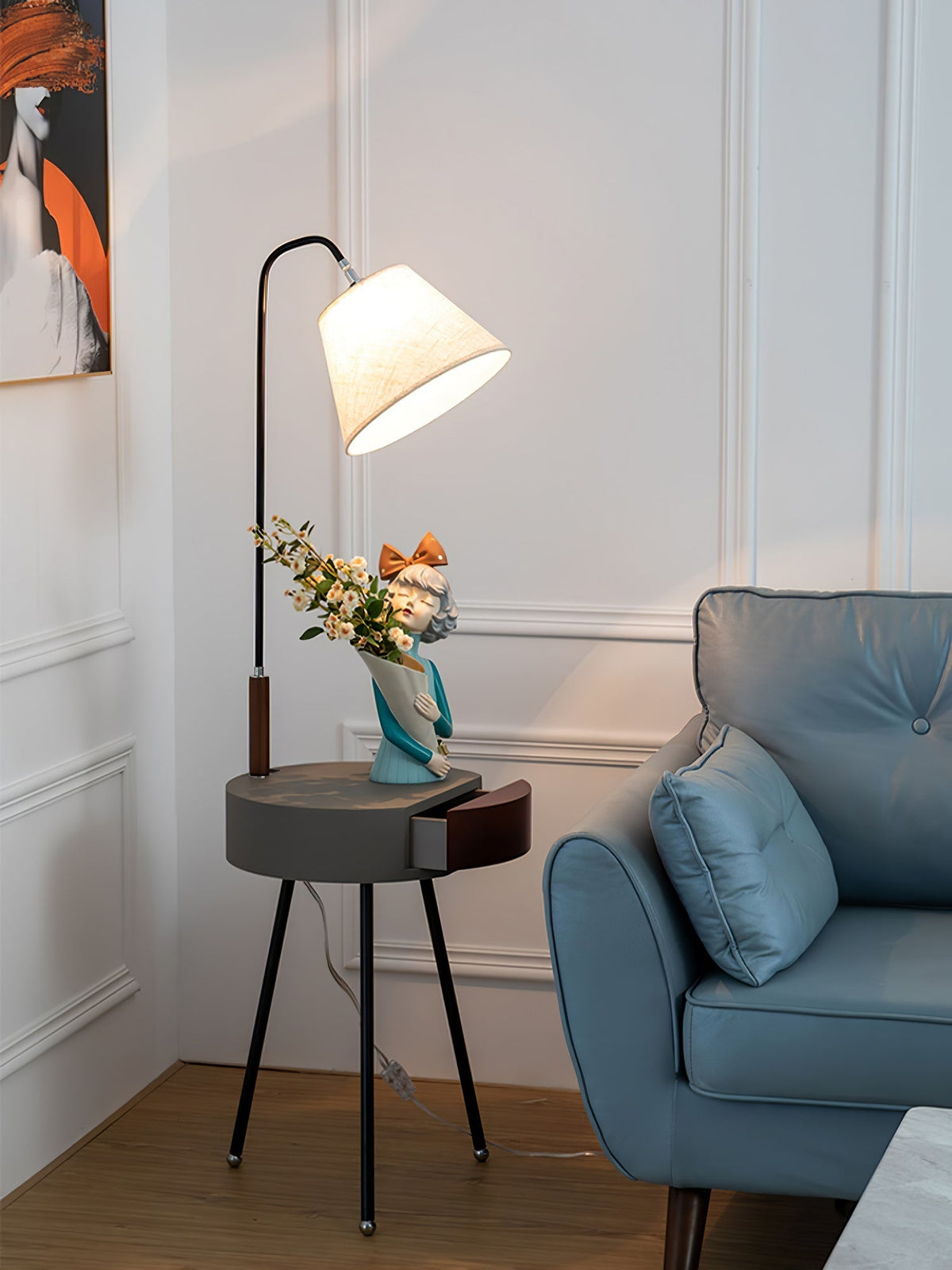 Lumo-gulvlampe i stof med treben