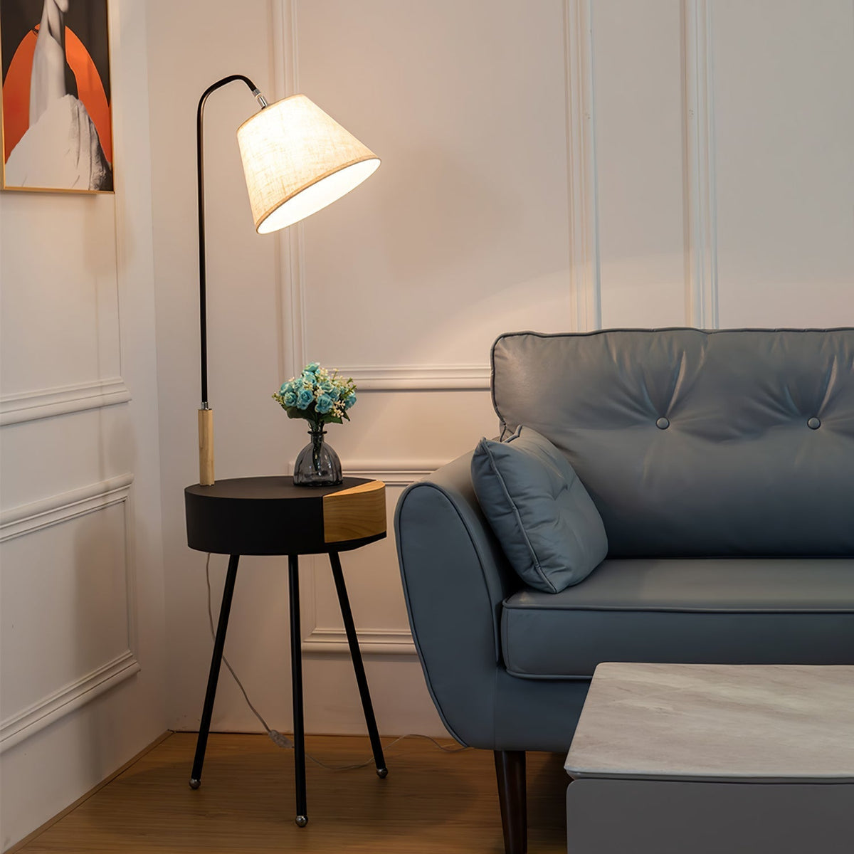 Lumo-gulvlampe i stof med treben