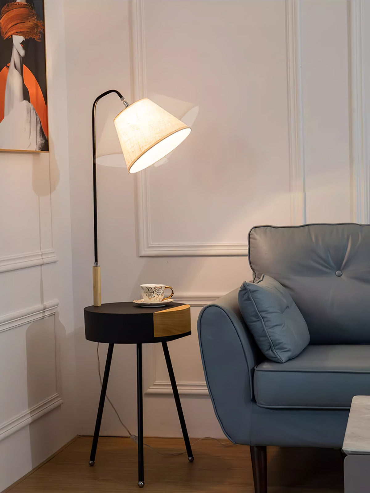 Lumo-gulvlampe i stof med treben