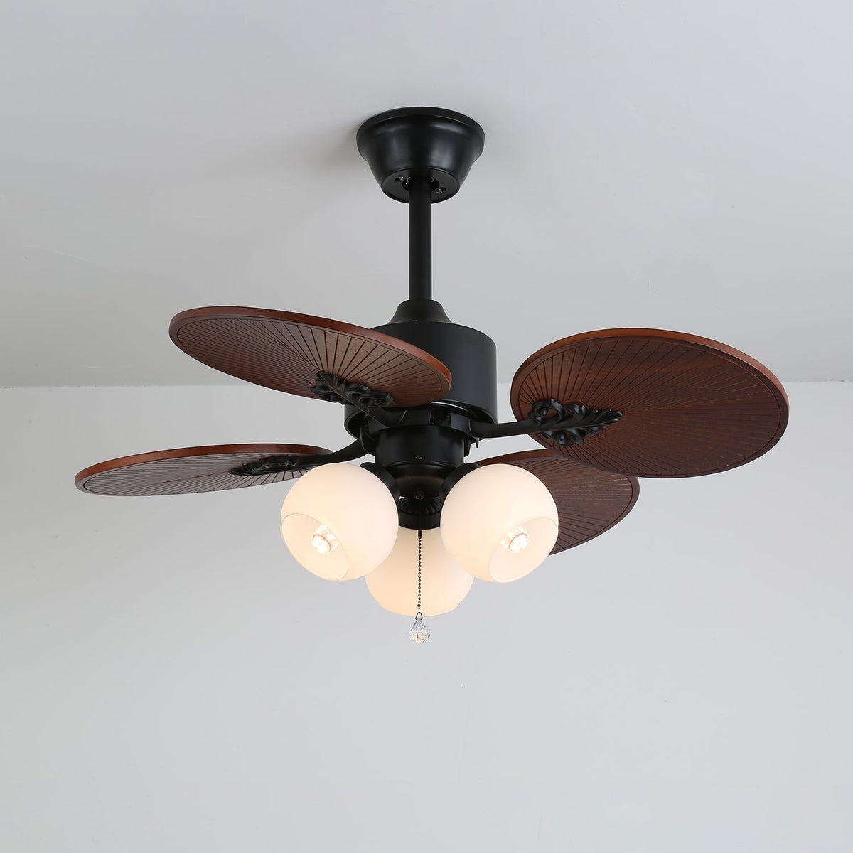 Ventoinha de teto com luz de vidro tropical Celiira
