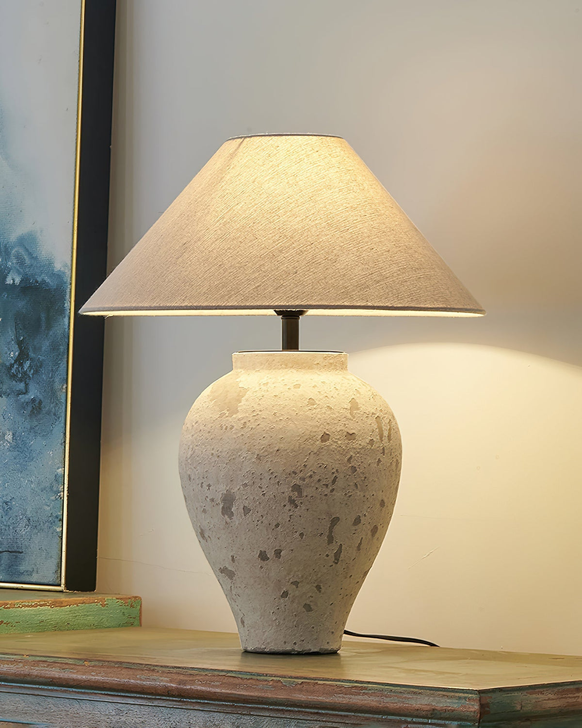 Candeeiro de mesa rústico em cerâmica e tecido Solix