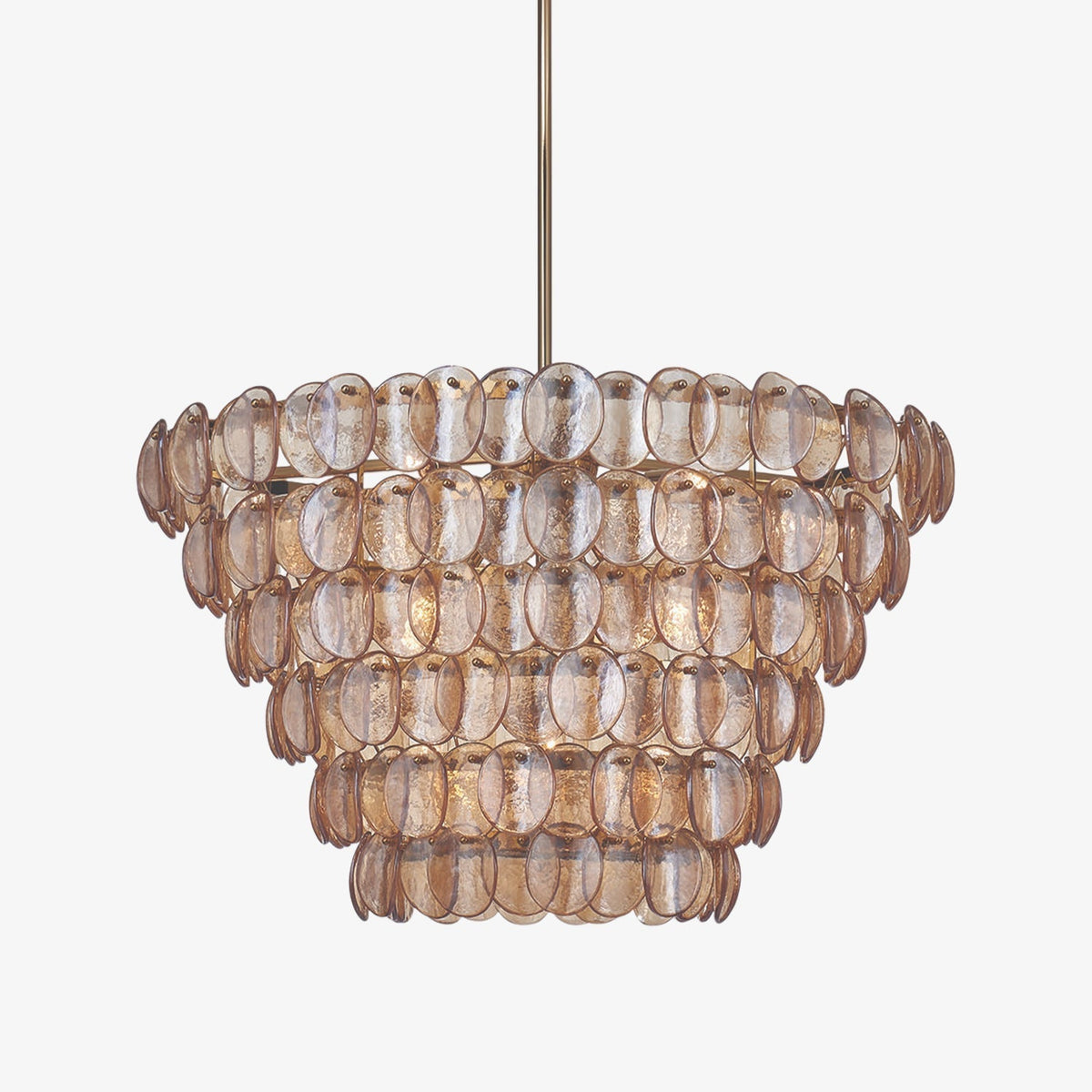 Celalella Chandelier Large Amber Glass Disc Fish Scale Brass