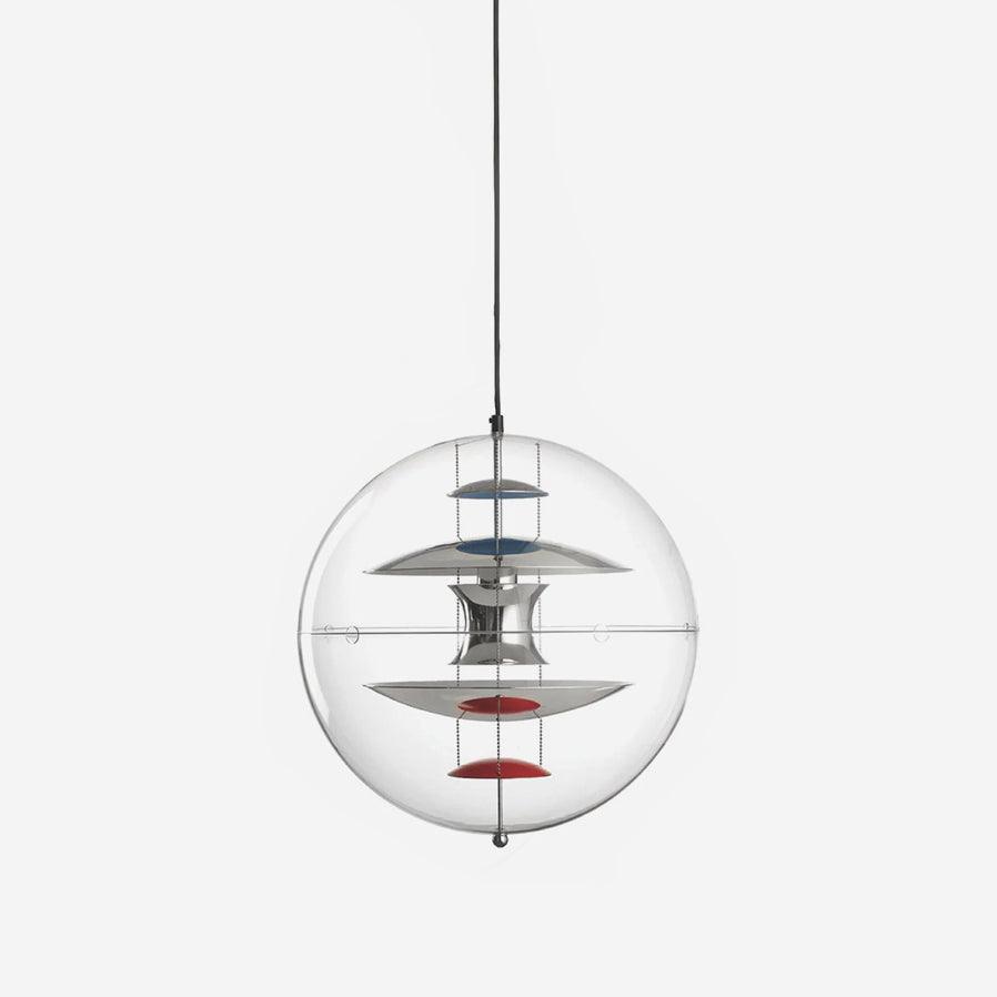 Pendel med svævende geometriske lag, klar globus, futuristisk og moderne