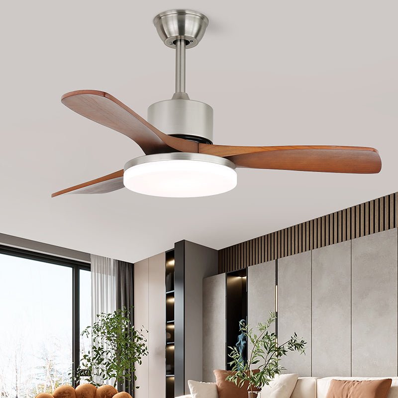 Elveora modern takfläkt med lampa i mässing och trä