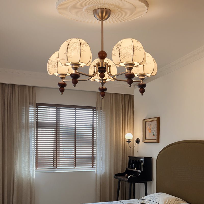 Candeeiro suspenso Comirisra Premium Traditional Petal em tecido e madeira