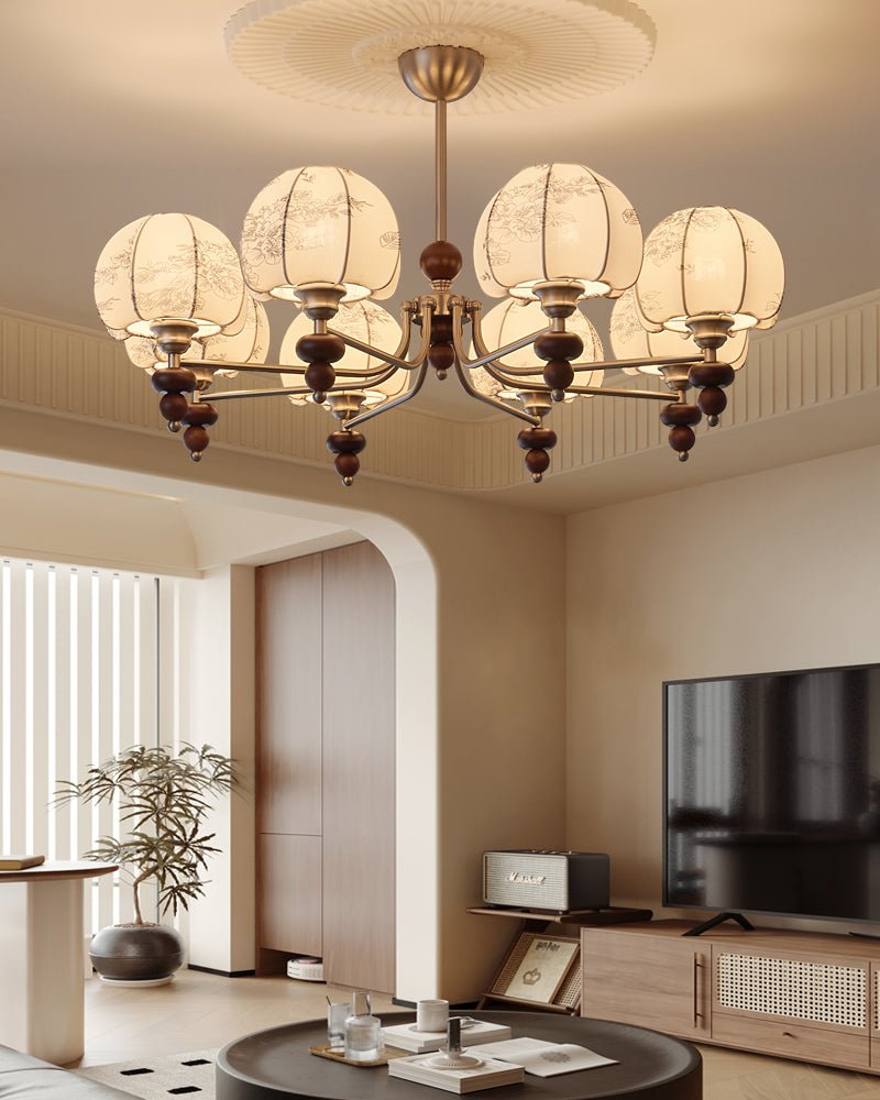 Candeeiro suspenso Comirisra Premium Traditional Petal em tecido e madeira