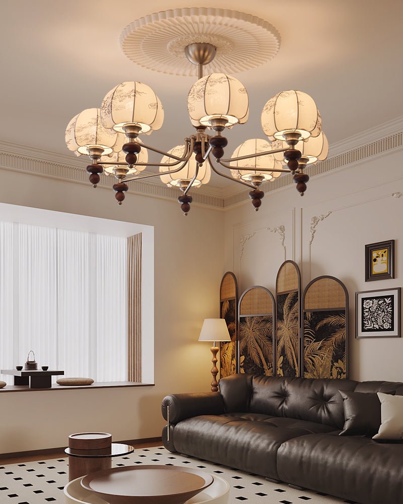 Candeeiro suspenso Comirisra Premium Traditional Petal em tecido e madeira
