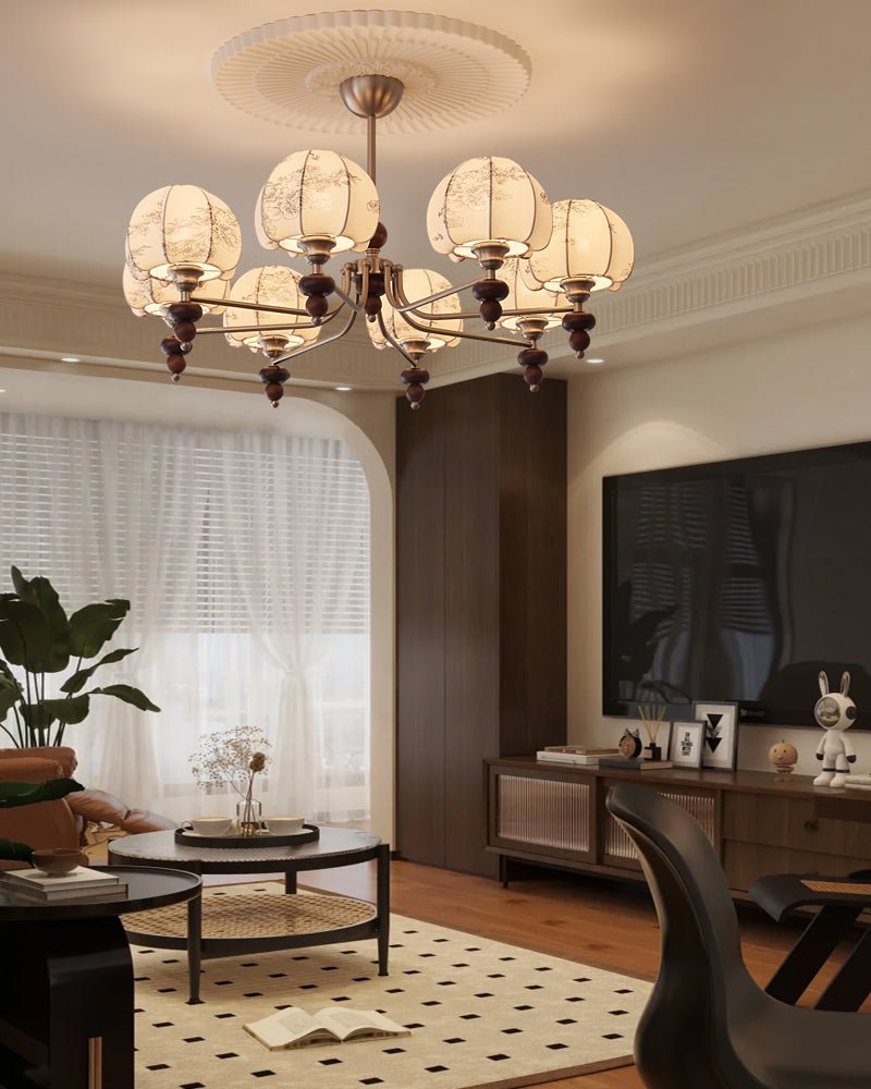 Candeeiro suspenso Comirisra Premium Traditional Petal em tecido e madeira