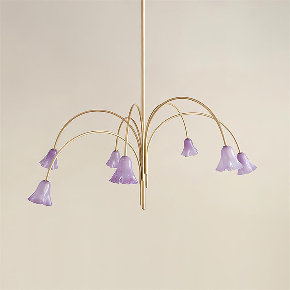Lustre Celerian com vidros em forma de flores e braços dourados