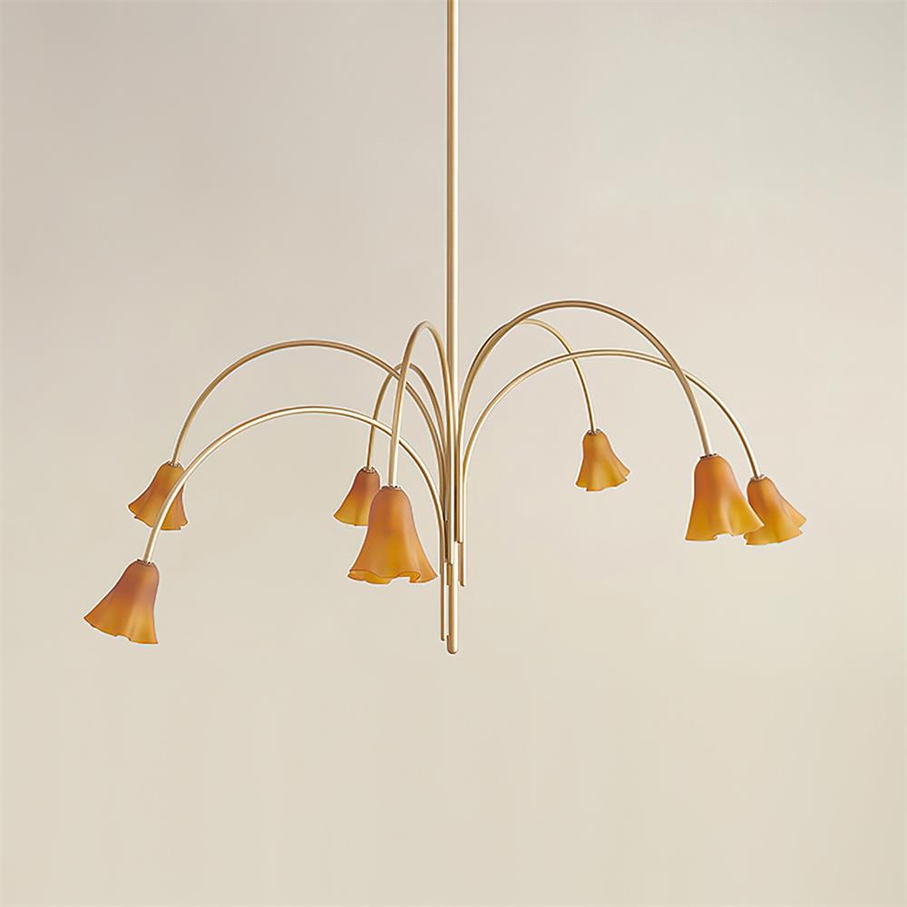 Lustre Celerian com vidros em forma de flores e braços dourados