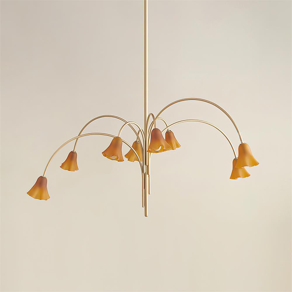Lustre Celerian com vidros em forma de flores e braços dourados