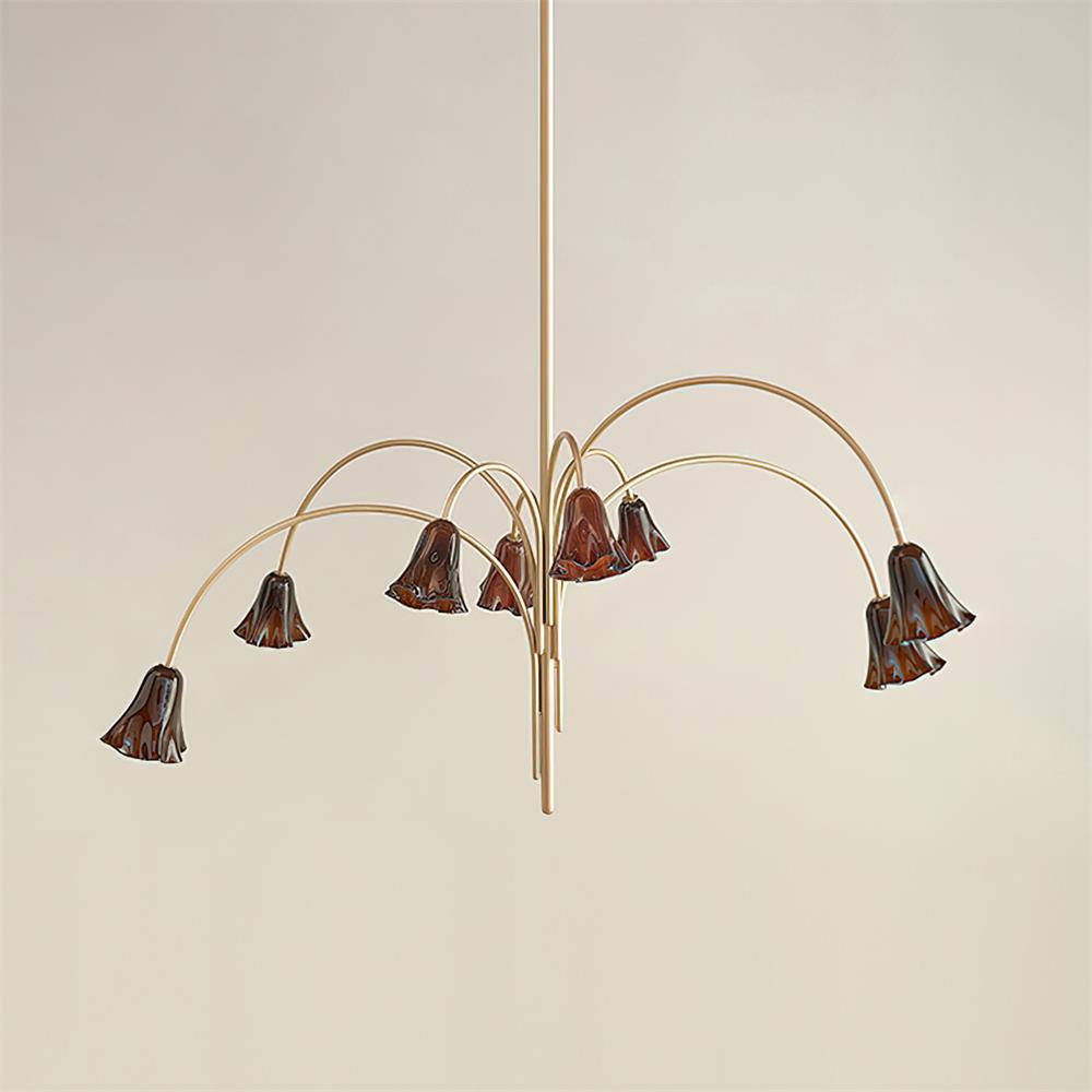 Lustre Celerian com vidros em forma de flores e braços dourados