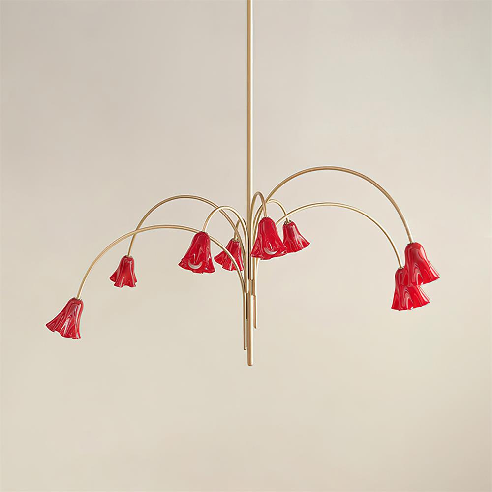 Lustre Celerian com vidros em forma de flores e braços dourados
