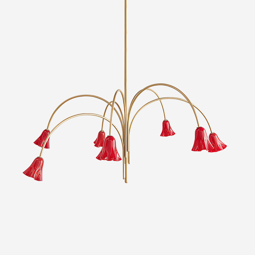 Lustre Celerian com vidros em forma de flores e braços dourados