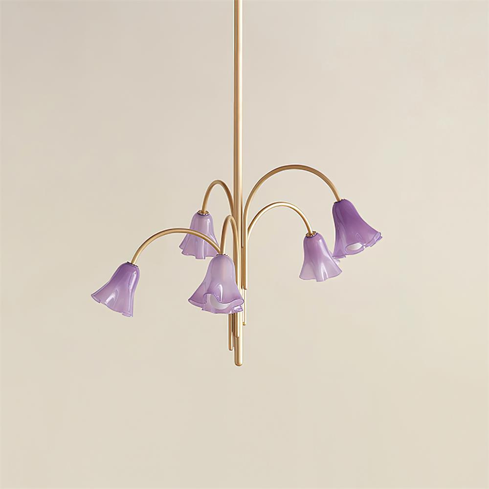 Lustre Celerian com vidros em forma de flores e braços dourados