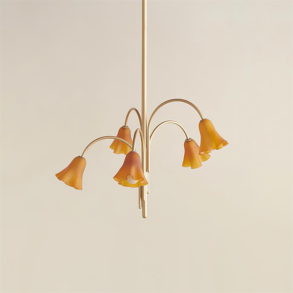 Lustre Celerian com vidros em forma de flores e braços dourados