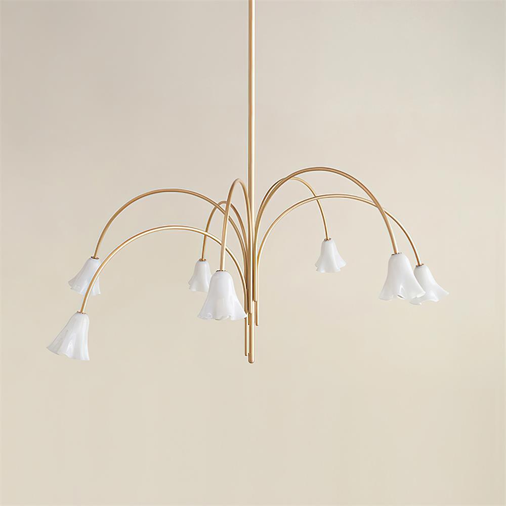 Lustre Celerian com vidros em forma de flores e braços dourados
