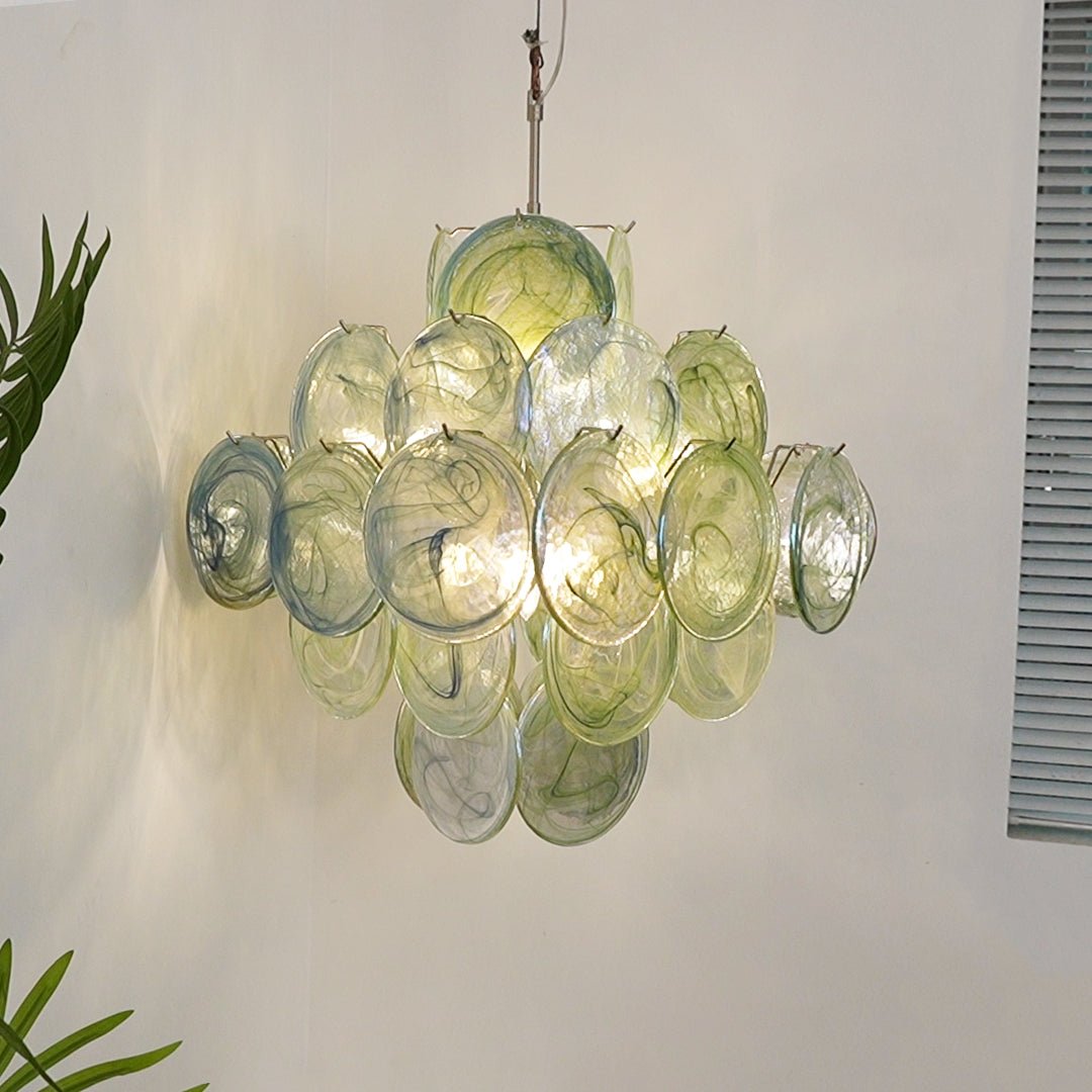 Lustre Velerora Nature com discos verdes em vidro Murano