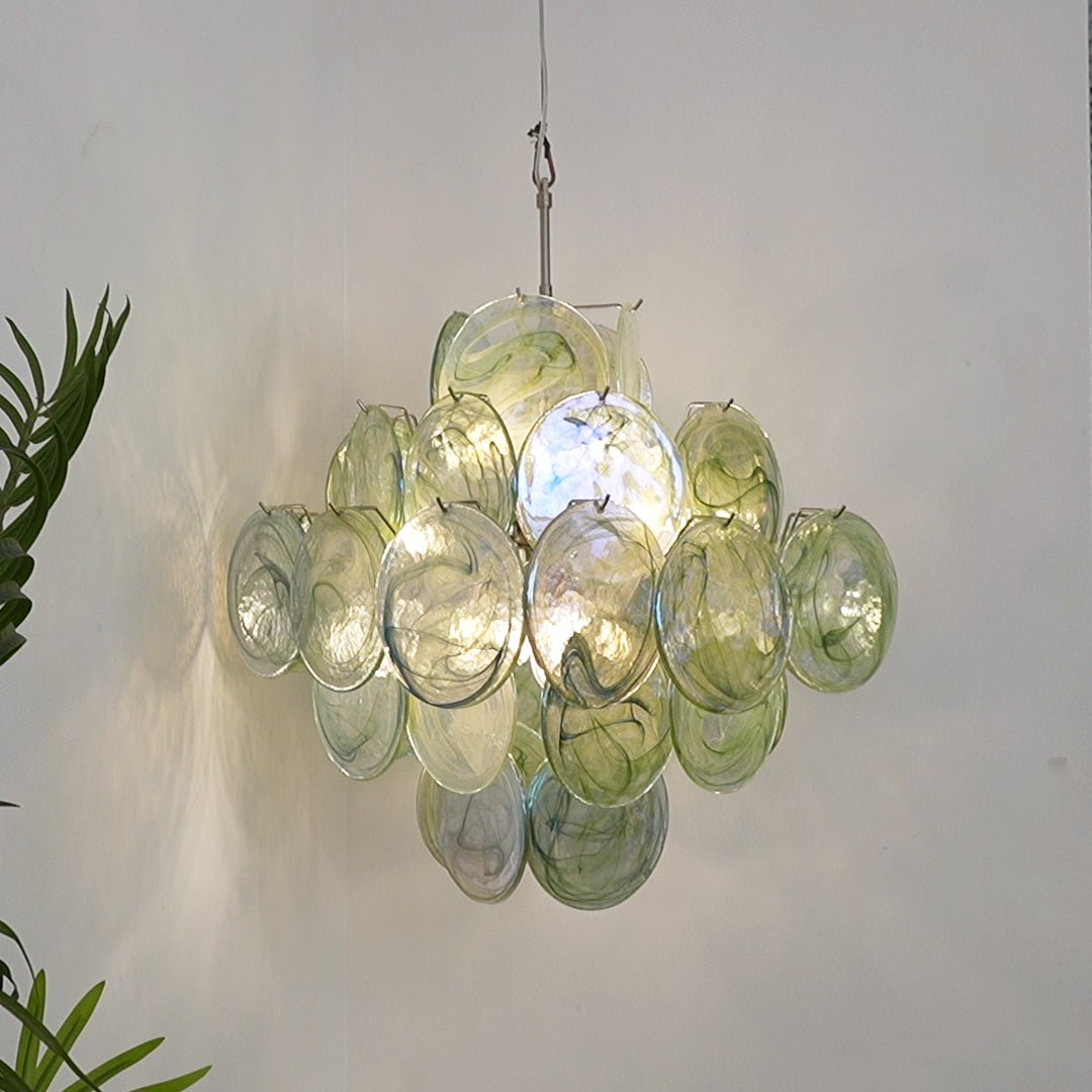 Lustre Velerora Nature com discos verdes em vidro Murano