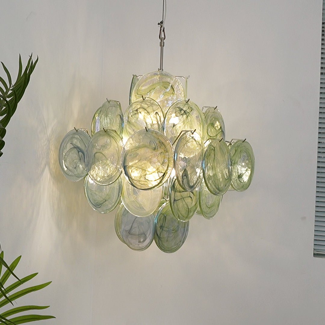 Lustre Velerora Nature com discos verdes em vidro Murano