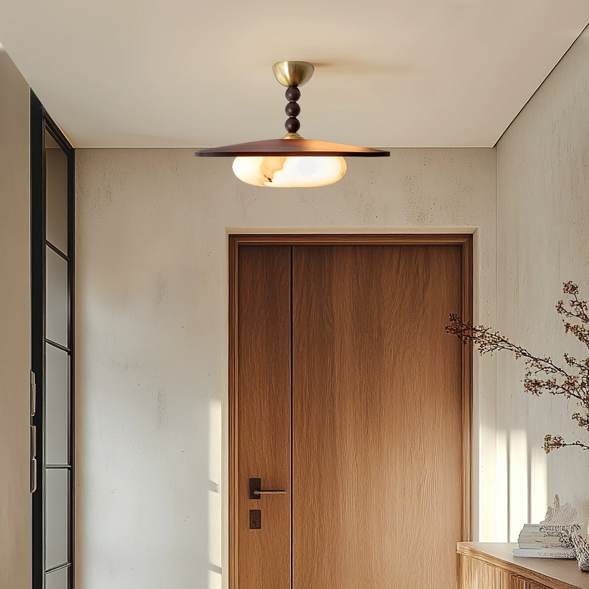 Muto loftslampe i valnøddefarve og hvid imitationalabast