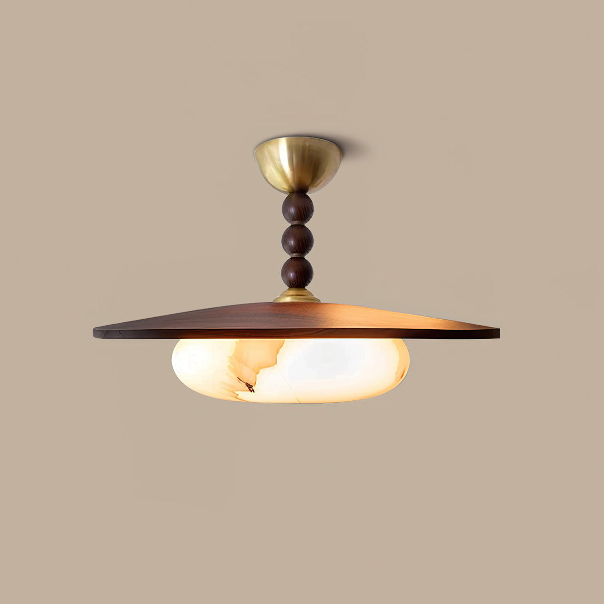 Muto loftslampe i valnøddefarve og hvid imitationalabast