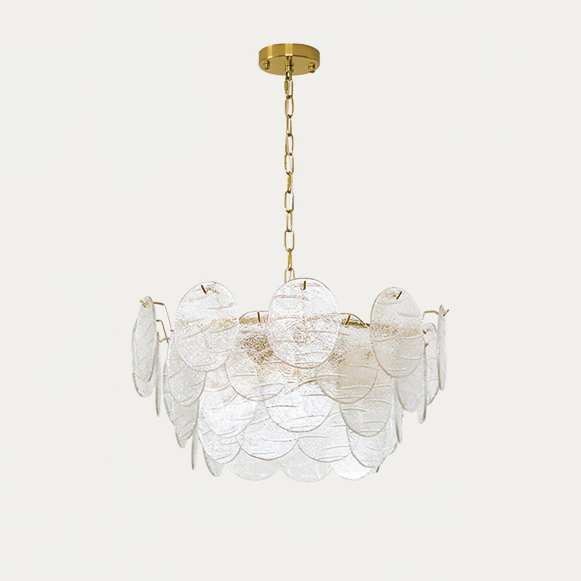 Lysekrone med glasskiver, metalstel, guldfinish, victoriansk