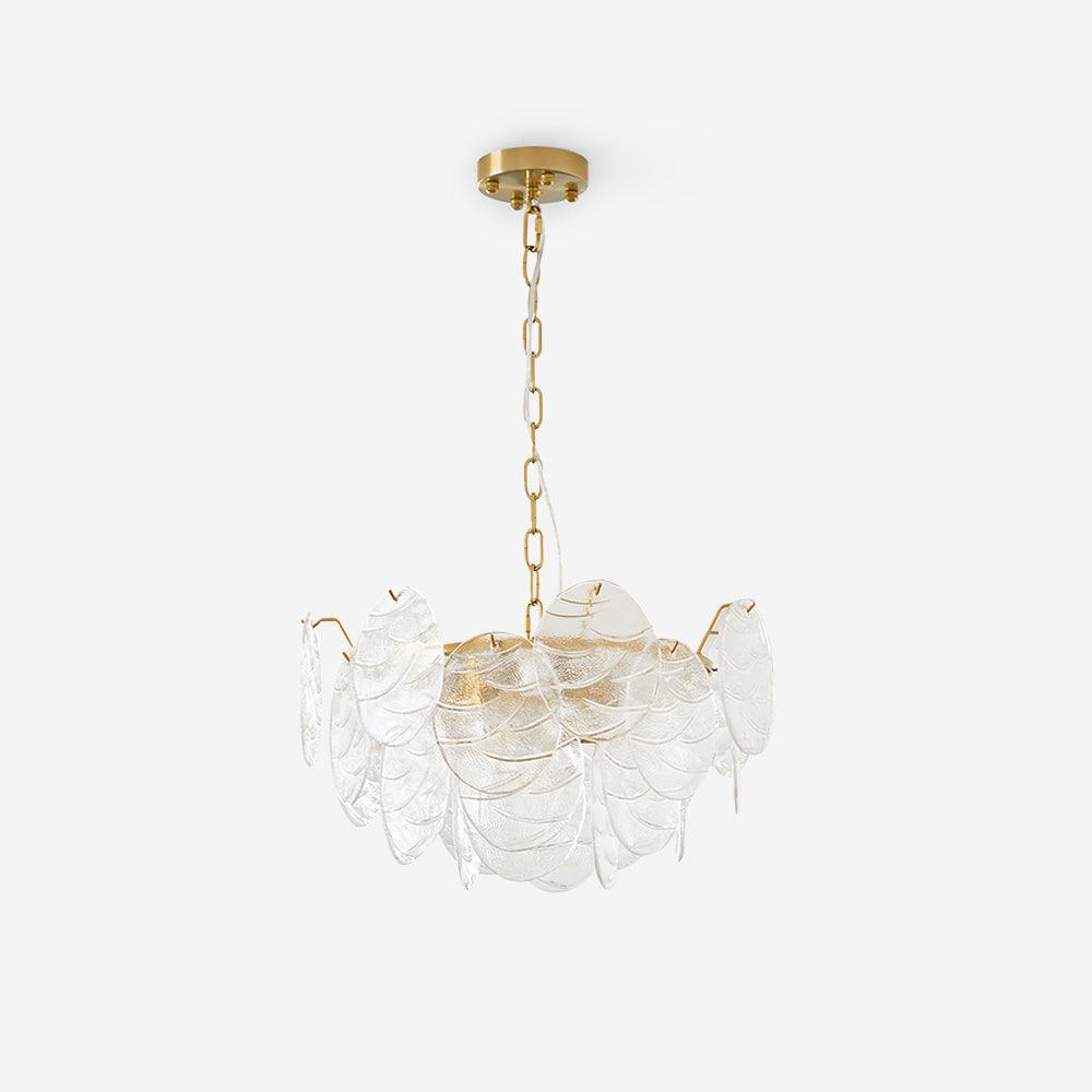Lysekrone med glasskiver, metalstel, guldfinish, victoriansk