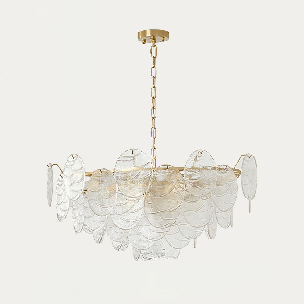 Lysekrone med glasskiver, metalstel, guldfinish, victoriansk