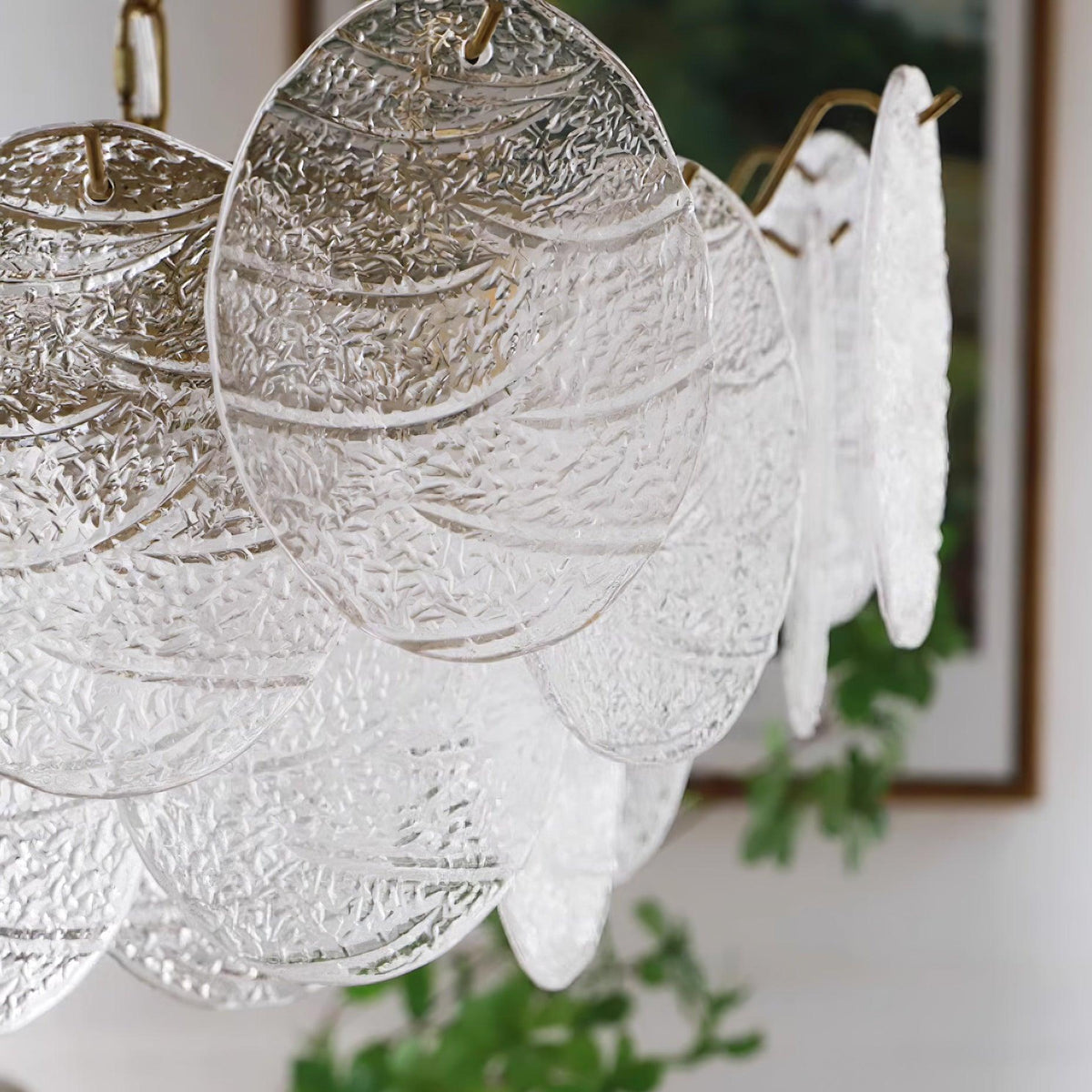 Lysekrone med glasskiver, metalstel, guldfinish, victoriansk